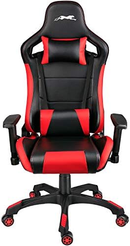 Leopard Gaming Chair, High Back PU Leather Office Chair, Adjustable Video Gaming Chairs, Swivel Racing Chair with Adjustable Armrest (Black/Red)