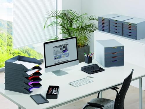 Durable Varicolor Drawer Organizer, 4 Color Coded Drawers, Gray