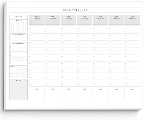 Weekly Hourly Planner Notepad, Daily Planner Desk Pad, Weekly Schedule, To Do List Note Pad, ADHD Planner | 50 Undated Tear Away Sheets | A4 (Mono)