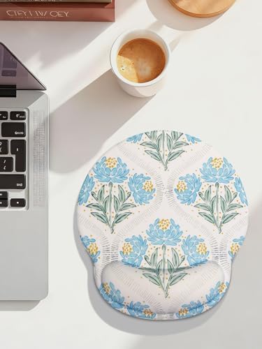 Seorsok Blue Noble Leaves & Floral Mouse Pad with Gel Wrist Support Mouse Pad,Ergonomic Aesthetic,Comfortable Mousepad for Office Game Work Computer,Pain Relief Mousepad with Non-Slip Silicone Base