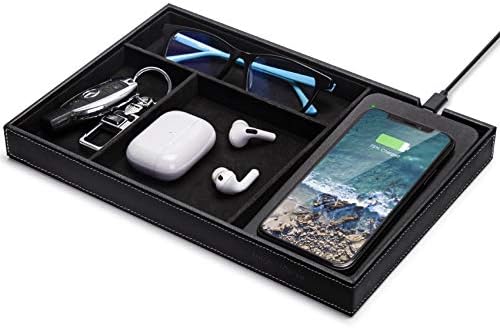 Valet Tray, Built in Wireless Charging Pad, Nightstand Organizer