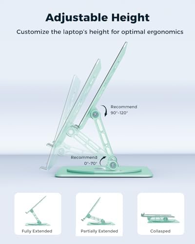 Aoviho 360° Rotating Laptop Stand for Desk | Adjustable, Foldable, Portable Aluminum Ergonomic Riser | Compatible with MacBook, Dell, HP & All Laptops 10-16 inch | Mint Green