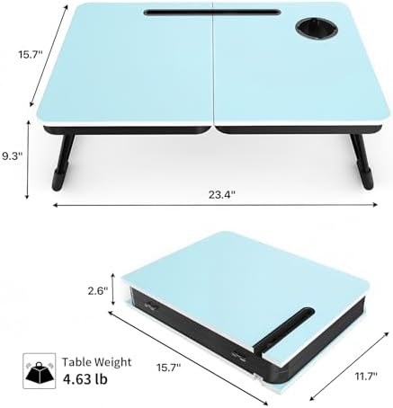 BUYIFY 23.4" Foldable Lap Desk Bed Table with Cup Holder Tray Blue