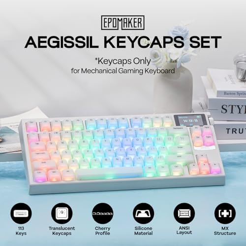 EPOMAKER AegisSil Keycap Set, Silicone Material, Cherry Profile, 113 Keys, 65%/75%/Full Size, Custom Keyboard Keycaps Set for Cherry MX, Kailh, Outemu, Gateron Mechanical Gaming Keyboard (White)