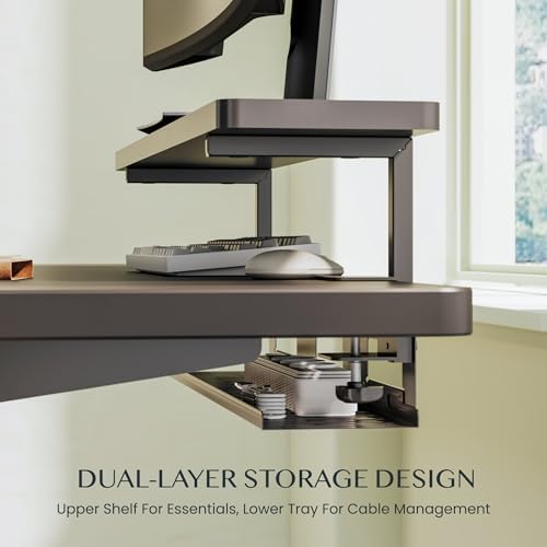 FlexiSpot Under Desk Cable Management Tray with Monitor Riser, No Drill