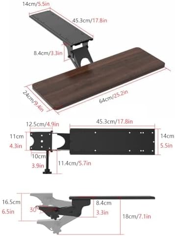 Under Desk Adjustable Keyboard Tray, Slide-Out Keyboard Platform, 360° Swivel, Pull Out and Tilt Computer Keyboard and Mouse Holder, Office Ergonomic Keyboard Drawer(Brown,24x64cm/9.4x25.2in)