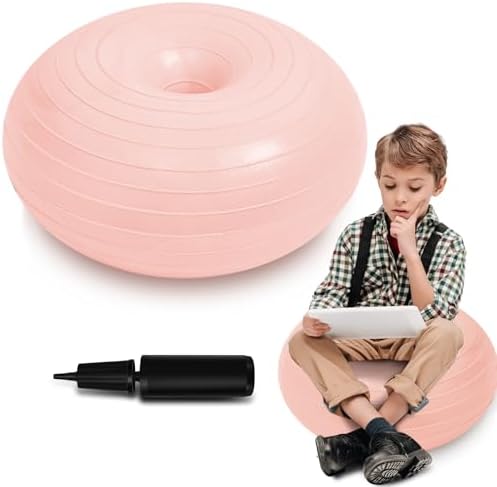 Lewtemi 1/2/3 Pcs Flexible Seating for Classroom Elementary 20 Inch Yoga Ball Chair for Kids Wobble Chair for Sensory Kids Large Donut Ball Seats with Inflator for School Office