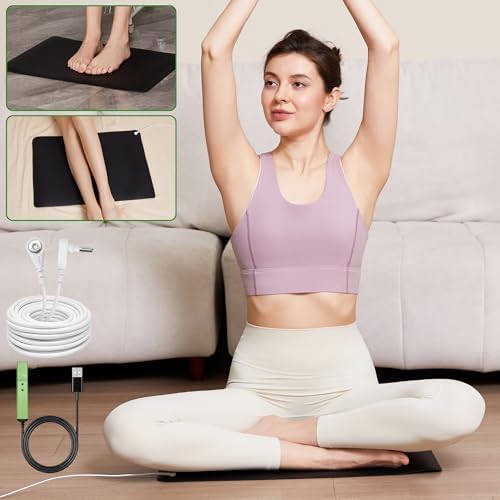 Grounding Mat for Feet,Earthing Mat Grounding Pad 24"X16",Indoor Grounding Mat for Bed&Office&Under Desk, Conductive Foot Pad for Deep Sleep, Pain&Stress Relief with Conductivity Test Pen&15ft Cord