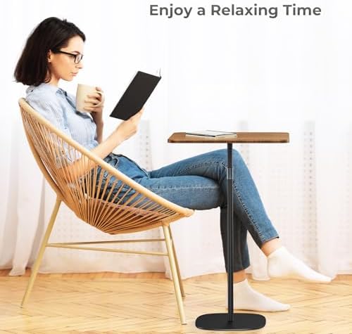 Portable Laptop Floor Stand, Bedside/Sofa Table with Height Adjustable 18''~48'', Sleek Wooden Lectern Standing Desk Mobile Podium for Home, Office, School, Black
