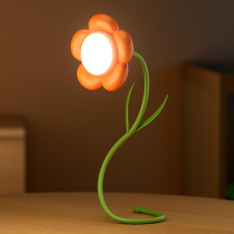 Rechargeable Flower Desk Lamp Infinite Dimming Trichromatic Temperature Adjustable Brightness Memory LED Light for Bedroom Study Office (Orange,Sunflower)