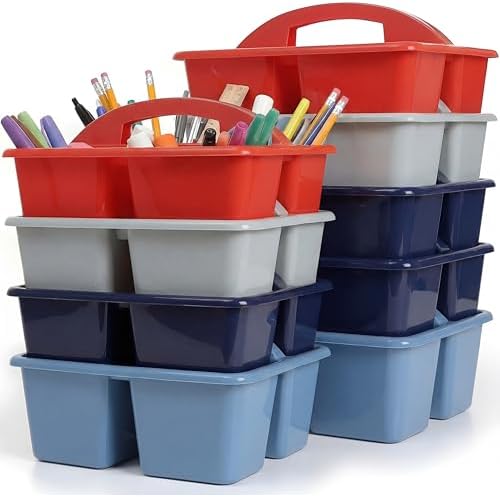 Kathfly 8 Pack Classroom Caddy Organizer with Handle Bulk, Blue Red