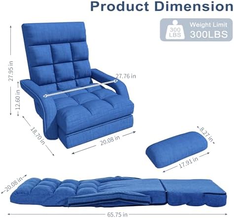 Floor Gaming Chair, 6 Adjustable Position Comfy Chair with Back Support, Ergonomic Chaise Lounge Chair, Meditation Chair with Armrest for Living Room, Bedroom, Blue
