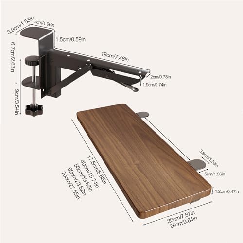 White,60 * 20,Desk Extender Tray, 27.5" x 7.8" Clamp On Desk Shelf, Desk Extension with Rounded-Edge, Table Desk Arm Rest, Clamp On Keyboard Tray for Office and Home, Workstation Organizer