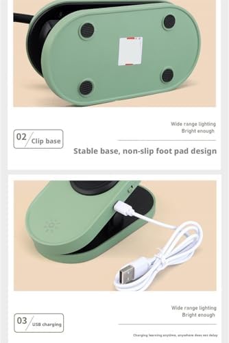 Eye Protection Rechargeable Clamp Desk Lamp 3-Level Dimmable LED Touch Control Desk Lamp(Green)