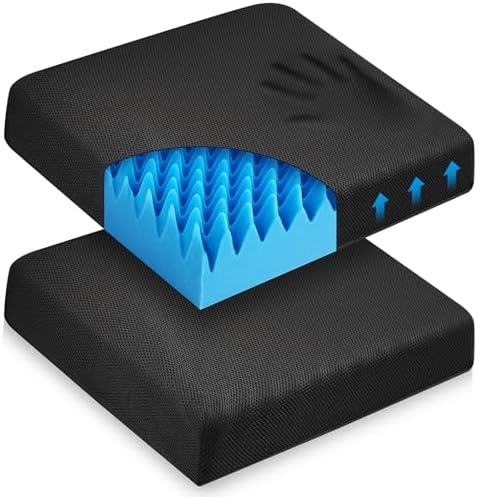 Geiserailie 2 Set Breathable Mesh Cover Egg Chair Cushion with Non-Slip Cover Foam Pad Set for Chairs Relieve Back Foam Seat Recliner Cushions 4" Thick Office Chair Accessories Pad (Blue)