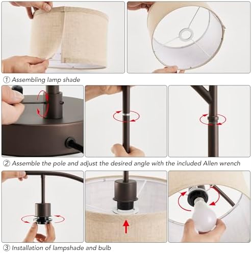 Table Lamp Set of 2, 23.5" Bedside Lamps with USB C+A Ports, Brown