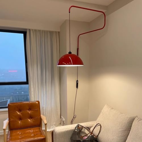 Modern Swing Arm Wall Sconce Plug in Red Wall Lamp Dome Shade