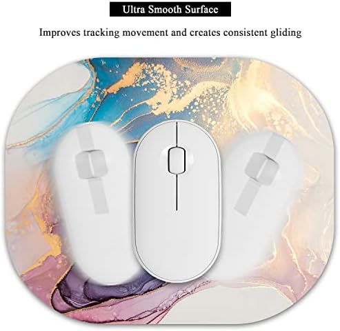 Small Mouse Pad 6 x 7 Inch, Oval Mini Mouse Pad with Non-Slip Rubber Base, Waterproof Compact Mouse Mat for Laptop Computer Wireless Mouse Keyboard Tray Home Office Travel, Pink Gold Marble