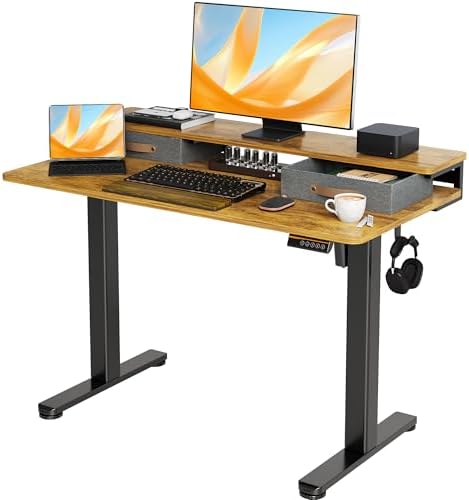 Seang Electric Standing Desk with 2 Drawers, 48 Inch, Rustic Brown