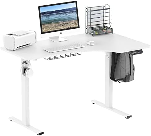 SHW 55-Inch Large Electric Height Adjustable L-Shaped Standing Desk, White
