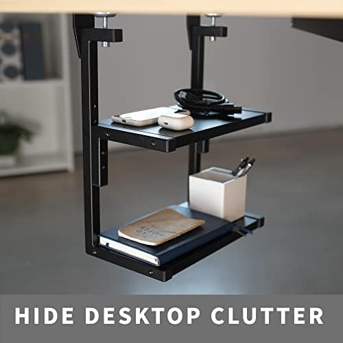 VIVO Black Clamp-on 13 inch 2-Tier Desk Shelf, STAND-SHELF2C