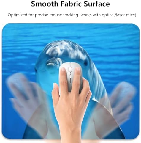 Adorable Smiling Dolphin Blue Ocean Water Mouse Pad, Durable Desk Mat