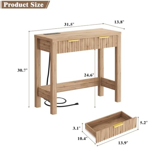 Cyclysio 32" Small Console Table with Charging Station & 2 Fluted Drawers