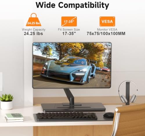suptek Single Monitor Mount Gas Spring Arm Mount with Base,Free standing Pneumatic Height Adjustable Monitor Desk Stand for 17 to 35 inch,Holds up to 24.25lbs,Black(ML8XC)