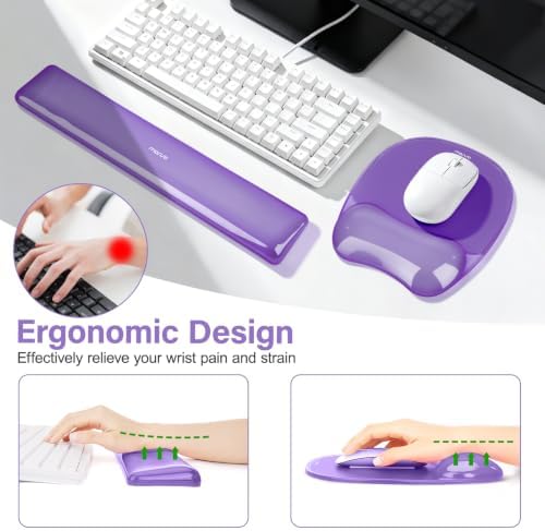 MOSISO Cooling Gel Wrist Rest Support for Mouse Pad&Keyboard Set, Purple