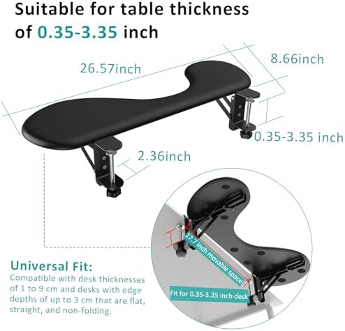 eulps Foldable Desk Extender Arm Rest for Desk, Ergonomic Forearm Support Tray with Soft PU Leather Pad, Clamp-On Desk Armrest for Wrist, Elbow & Shoulder Relief, Home Office Computer Typing Support