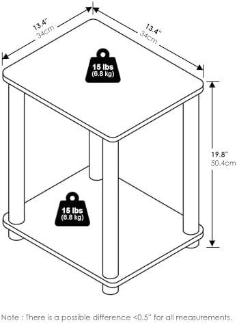 Furinno Modern Toolless 2-Tier Side Table, Open Shelf, Grey Oak