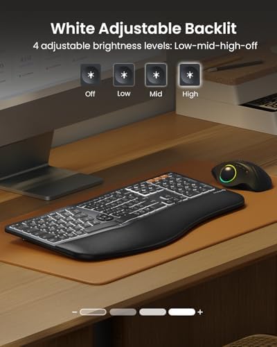 ProtoArc EK01 Plus Backlit Ergonomic Bluetooth Keyboard, Matte Black