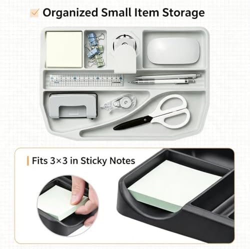 Clamp-On Under Desk Organizer, 360° Swivel Tray & 5-Height Keyboard Tray, No-Drill Mount, Hidden Mouse Pad Storage, Fits 0.59-1.57" Desks, Black/Gray-White, Black, Single Storage Tray