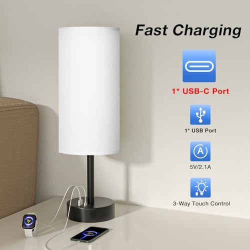 White Touch Table Lamp for Bedroom - Dimmable Bedside Desk Lamp for Kid