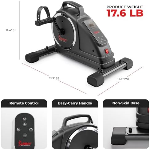 Sunny Health & Fitness Smart Motorized 2-in-1 Pedal Exerciser, Indoor Compact Under-Desk Mini Bike for Low-Impact Cardio Workout and Physical Therapy, Free SunnyFit Training App Connection