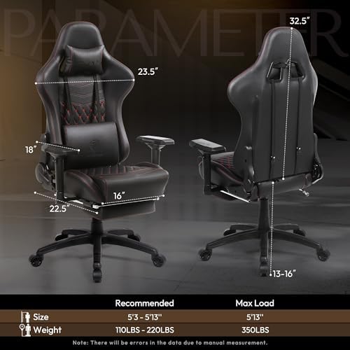 Dowinx Gaming Chair Big and Tall, Ergonomic Computer Chair with 4D Armrests and Footrest Massage Lumbar Support, High Back Comfortable Gamer Chair for Adults 350Lbs PU Leather for Office Game, Black