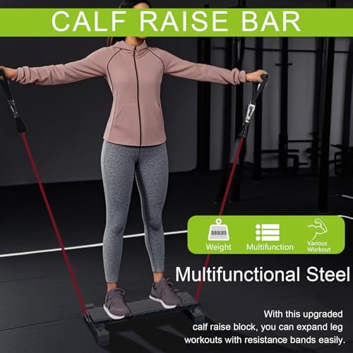 BLUSLM Multifunctional Steel Calf Raise Bar, Wide Standing Calf Raise Block for Calves Stretching, Foot Stretch Platform, Anti-Slip Squat Machine for Home Gym Workout (Black calf bar 02)