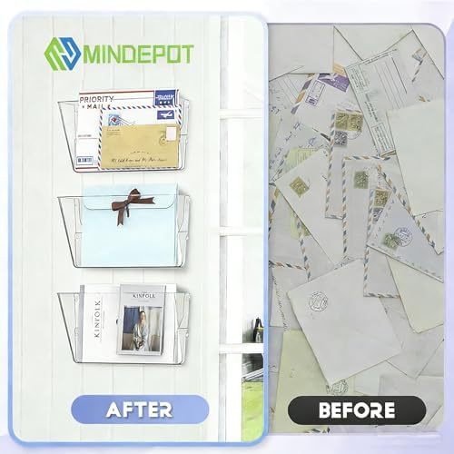 MINDEPOT 3 Pockets Acrylic Wall File Organizer Clear File Holder for Office