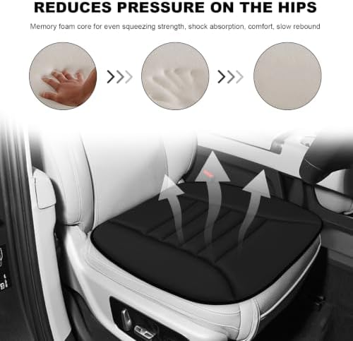 Car Seat Cushion, 1.2" Thick Comfort Memory Foam Auto Seat Pad with Non Slip Bottom, Breathable Driver Seats Pillow Pressure Relief Chair Cushion for Vehicle Office Home (Black with Backrest)
