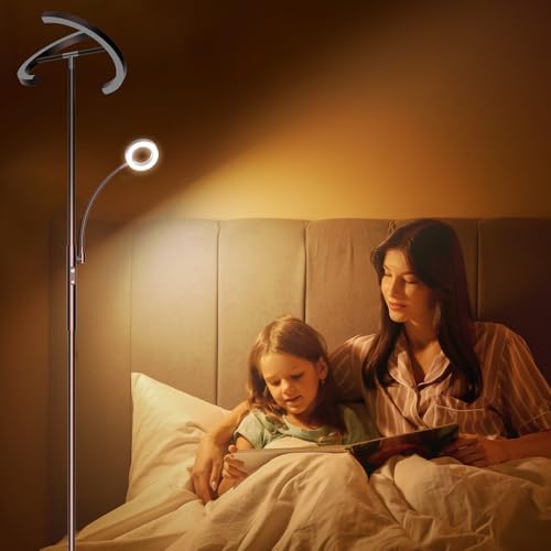 SIBRILLE 2-in-1 Brown LED Floor Lamp - 69" Dimmable Torchiere Standing Lamp with Remote Touch Control, 29W Bright Modern Floor Reading Lamp Pole Light for Living Room Bedroom Office Corner