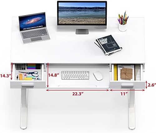 SHW 48-Inch Electric Height Adjustable Desk w/Keyboard Tray, White