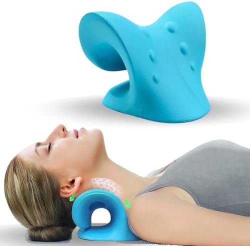 Neck Hump Corrector, Neck Stretcher Cervical Traction for Muscle Relax, Cervical Traction Device for TMJ Pain Relief, Spine Corrector, Shoulder Relief Device (Blue)