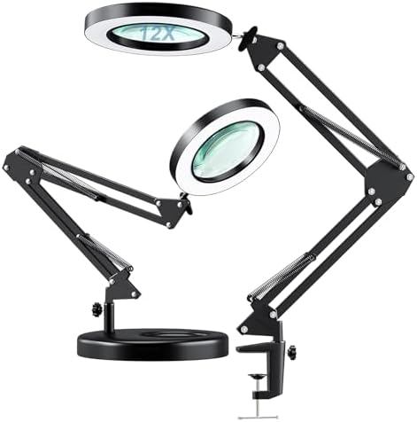 HITTI 12X Magnifying Glass with Light, 1,800 Lumens Stepless Dimmable