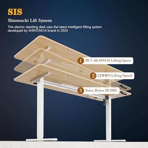 Shintenchi Standing Desk, 63x24 Inch Height Adjustable Electric Sit Stand up Desk, Ergonomic Rising Computer Table, Modern Lift Gaming Desk Workstation for Home Office, White