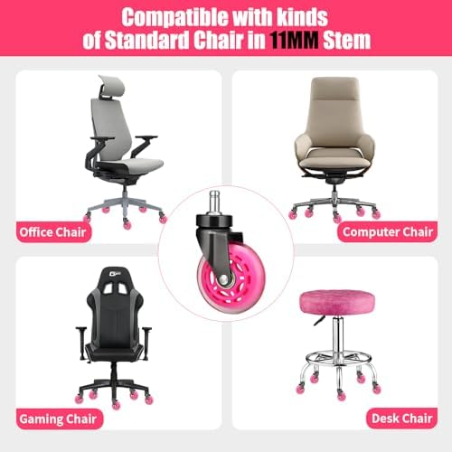 Hirate 5 Pack 3" Office Chair Caster Swivel Wheels for Standard 11mm Chairs