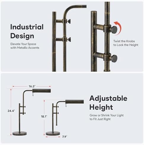VONLUCE Industrial Table Lamp, Adjustable LED Desk Lamp for Home Office