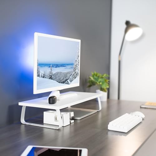 VIVO 24 inch Monitor Stand, Wood & Steel Desktop Riser, Screen, Keyboard, Laptop, Small TV Ergonomic Desk and Tabletop Organizer, White, STAND-V000D-W
