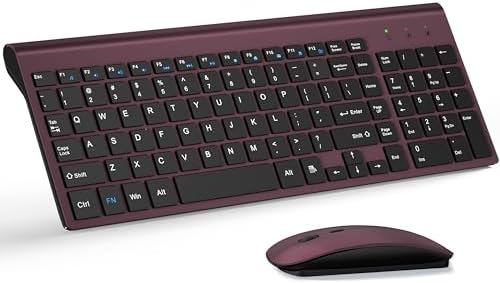 Wireless Keyboard and Mouse Ultra Slim Combo, TopMate - Wine Black