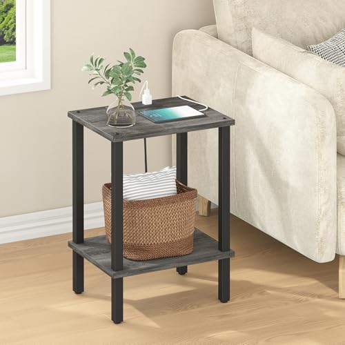 TUTOTAK End Table with Charging Station, Side Table, Nightstand