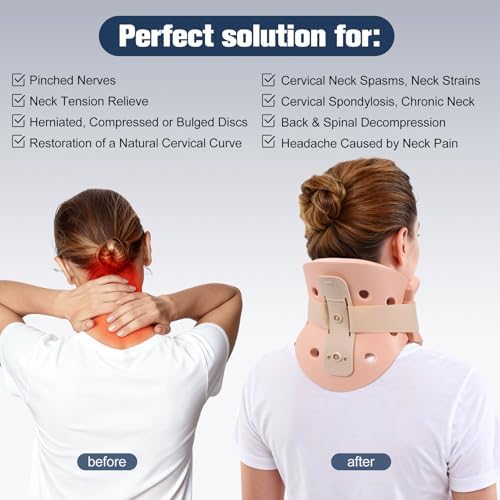 5 1/4 In Rigid Neck Brace Cervical Collar with Neck Support Foam Lightweight Soft Brace, Adjustable Cervical Traction Collar Relieves Neck Pain and Decompression for Men and Women (Neck height 5 1/4 Inch, Large)